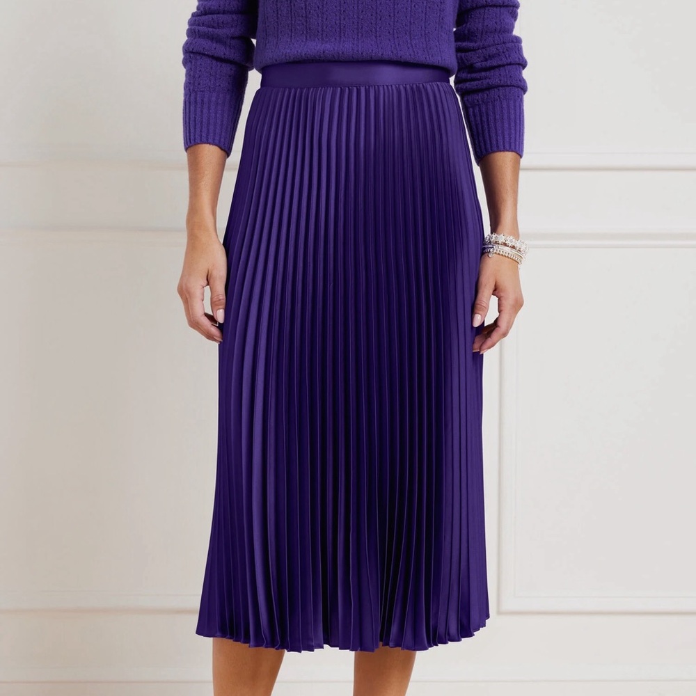Knit Purple Pleated Skirt Vintage 80s High Waist Knee Length 1980 Secretary M